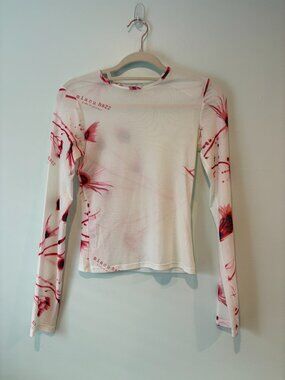Miaou White Mesh Long Sleeve Floral Top (Size S)